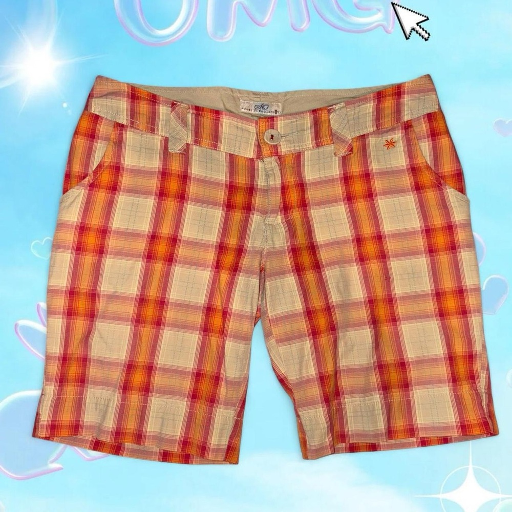 vtg y2k SO clothing 100% cotton blokecore preppy plaid bermuda shorts, sz 5